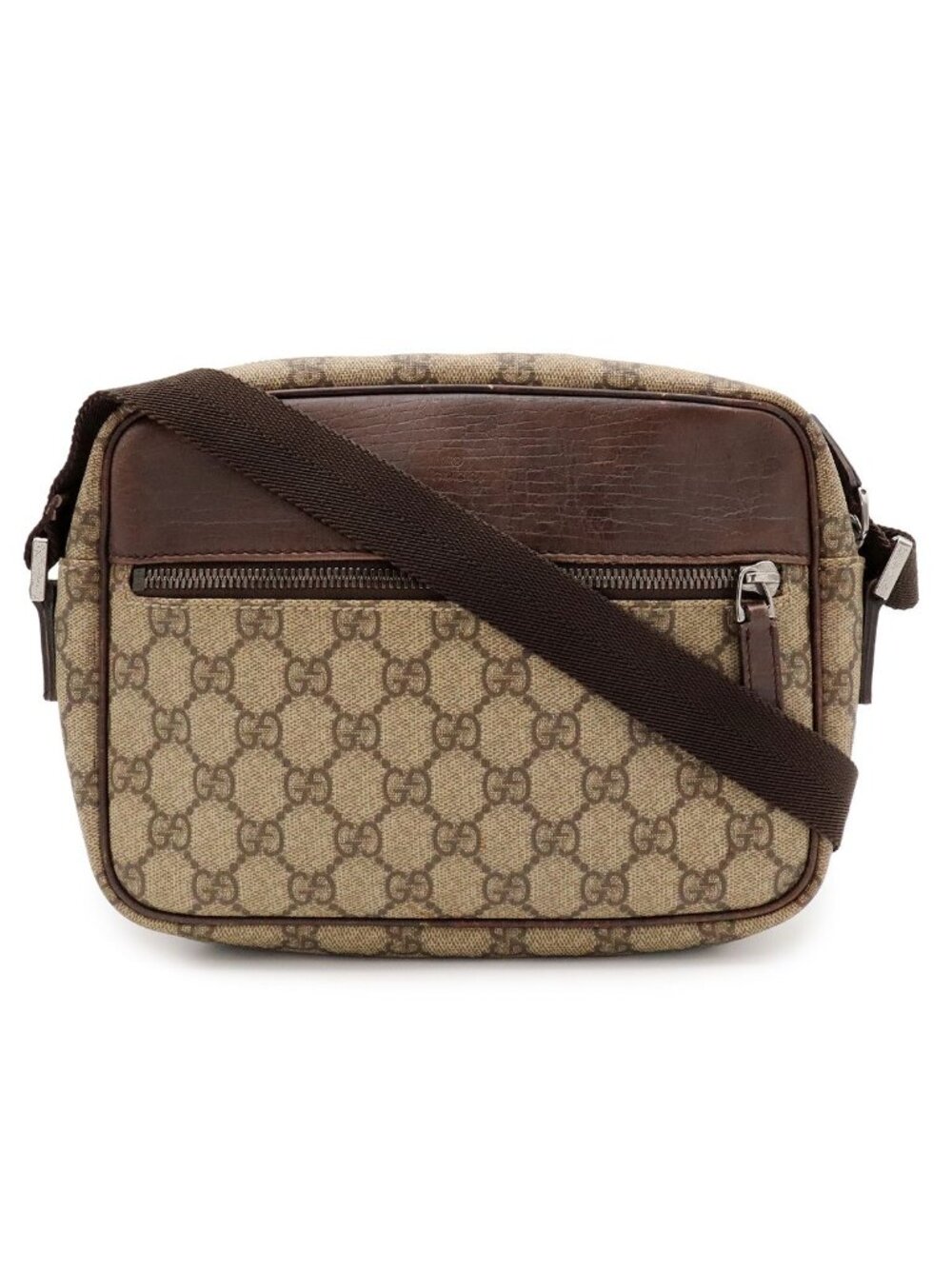Gucci GG Supreme Plus Shoulder Bag Pochette Crossbody Leather Khaki Beige Brown